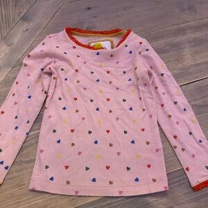 Mini Boden Girls Pink Heart Print Long Sleeve Shirt Size 6-7Y